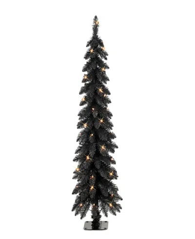 Puleo International 4' Pre-lit Alpine Pencil Christmas Tree In Black