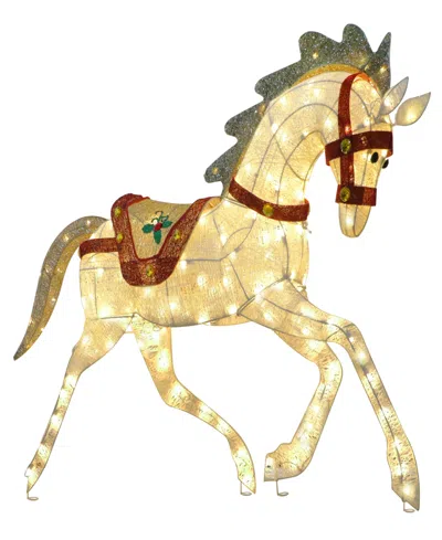 Puleo International 42" Pre-lit Outdoor Horse Christmas Holiday Decor In Gold