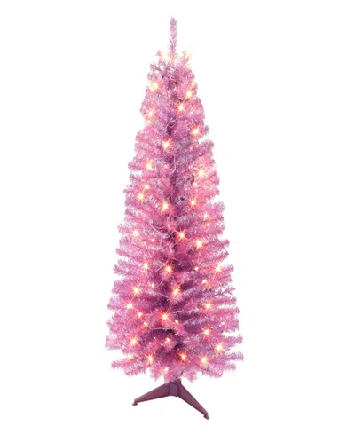 Puleo International 4.5' Pre-lit Tinsel Christmas Tree In Pink