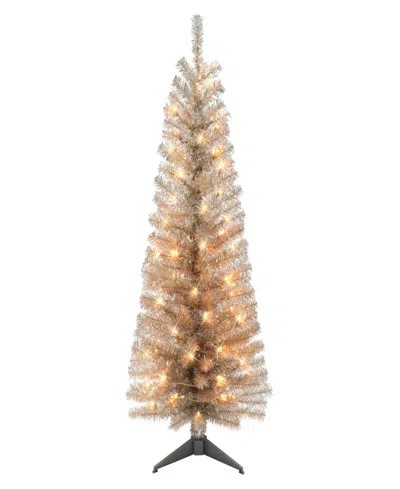 Puleo International 4.5' Pre-lit Tinsel Christmas Tree In Brown