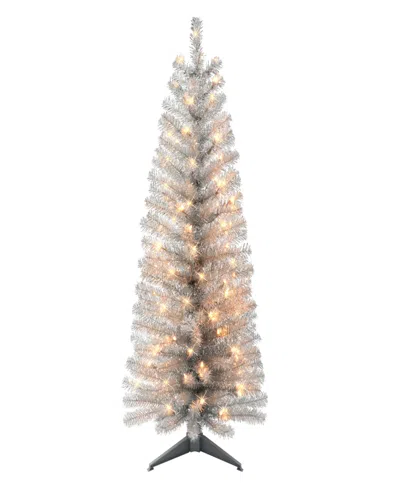 Puleo International 4.5' Pre-lit Tinsel Christmas Tree In Green