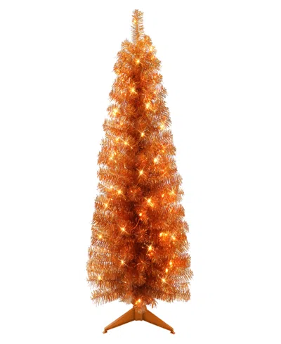 Puleo International 4.5' Tinsel Pre-lit Christmas Tree In Orange