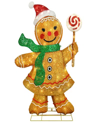 Puleo International 47" Pre-lit Outdoor Gingerbread Woman Christmas Holiday Decor In Brown