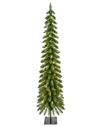 Puleo International 5' Pre-lit Alpine Pencil Christmas Tree In Green