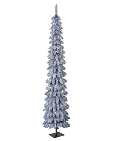 Puleo International 6' Pre-lit Flocked Alpine Pencil Christmas Tree In Gray