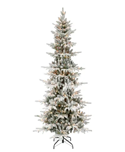Puleo International 6.5' Pre-lit Slim Flocked Utah Fir Christmas Tree In Green