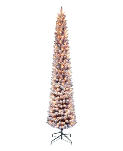 Puleo International 6.5' Pre-lit Snow Flocked Pencil Christmas Tree In Brown