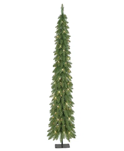 Puleo International 7' Pre-lit Alpine Pencil Christmas Tree In Green