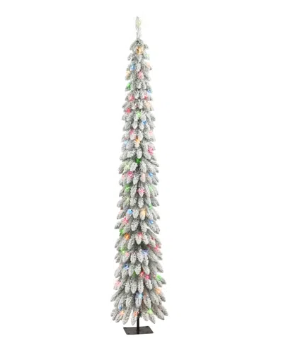 Puleo International 7' Pre-lit Flocked Alpine Pencil Christmas Tree In Multi