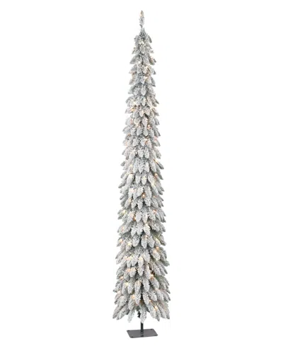 Puleo International 7' Pre-lit Flocked Alpine Pencil Christmas Tree In Neutral