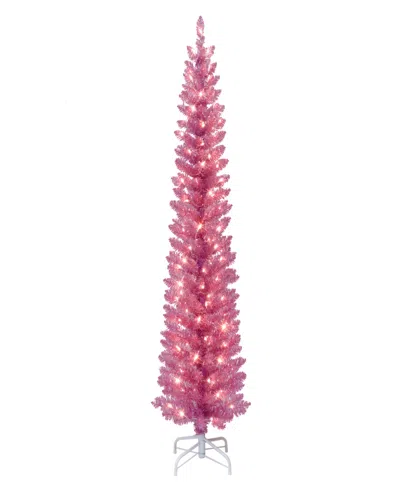 Puleo International 7' Pre-lit Tinsel Christmas Tree In Pink