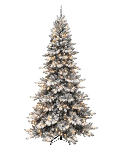 Puleo International 7.5' Pre-lit Flocked Royal Majestic Spruce Christmas Tree In Green