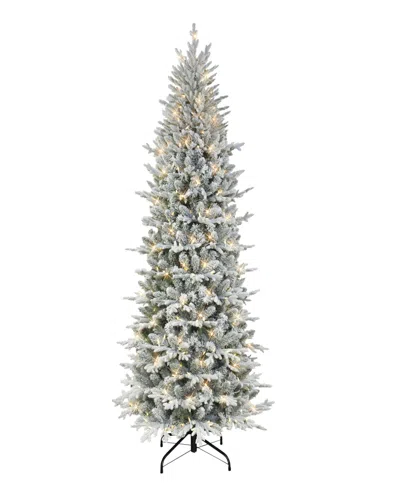 Puleo International 7.5' Pre-lit Slim Flocked Northern Fir Christmas Tree In Green