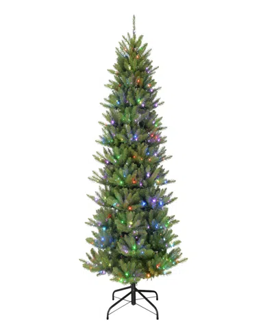 Puleo International 7.5' Pre-lit Slim Fraser Fir Christmas Tree In Green