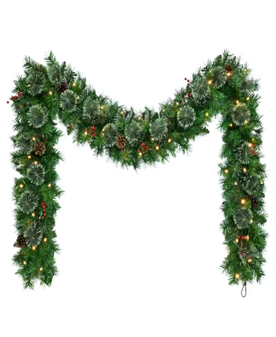 Puleo International 9' Battery-operated Pre-lit Pine Garland In Green