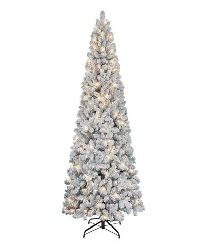 Puleo International 9' Pre-lit Flocked Virginia Pine Christmas Tree In Gray