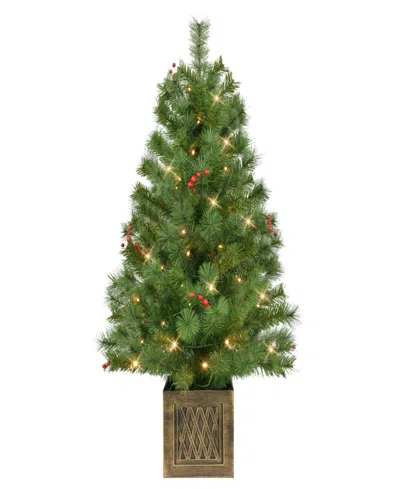 Puleo International Puleo 3.5' Artificial Pre-lit Potted Adorned Tree In Green