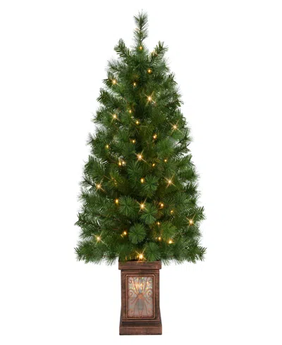 Puleo International Puleo 3.5' Artificial Pre-lit Potted Christmas Tree In Green