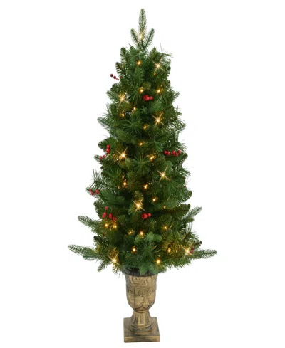 Puleo International Puleo 3.5' Artificial Pre-lit Potted Oregon Fir Tree In Green