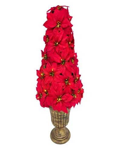 Puleo International Puleo 36" Pre-lit Artificial Potted Red Poinsettias In Multi