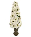 Puleo International Puleo 36" Pre-lit Artificial Potted White Poinsettias In Multi