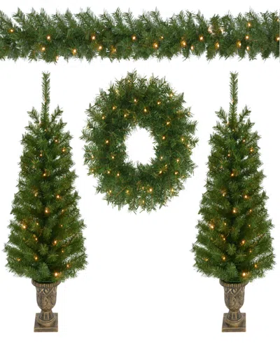 Puleo International Puleo 4-pc. Pre-lit Artificial Christmas Decor Set In Green