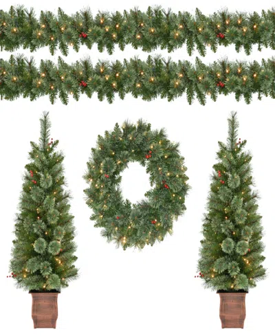 Puleo International Puleo 5-pc. Pre-lit Artificial Christmas Decor Set In Green