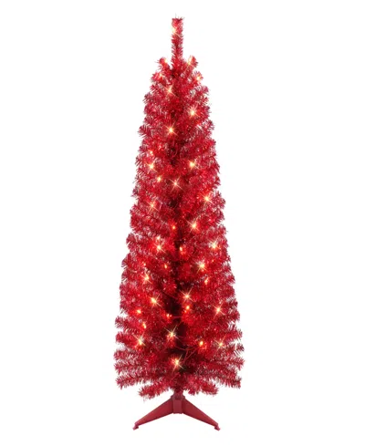 Puleo International Red Tinsel Tree, 4.5'