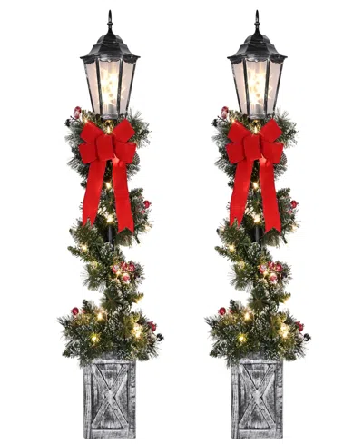 Puleo International Set Of 2 Pre-lit 4-foot Frosted Spiral Artificial Christmas Trees In Multi