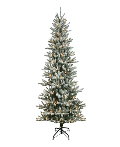 Puleo Pre-lit Flocked Artificial Tree 7.5 Ft In Green