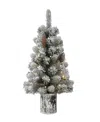 Puleo Pre-lit Flocked Table Top Artificial Christmas Tree With 35 Lights In Metal Pot, 2' In Green