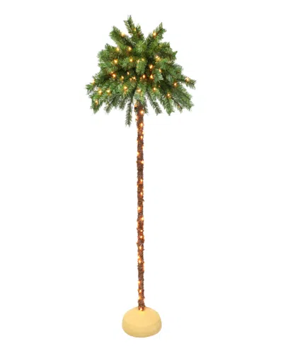 Puleo Pre-lit Palm Tree With Led Lights 6 Ft. In Green