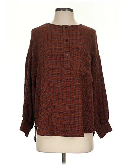 Pre-owned Pull & Bear Long Sleeve Blouse In Brown