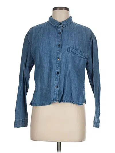 Pre-owned Pull & Bear Long Sleeve Button Down Shirt In Blue