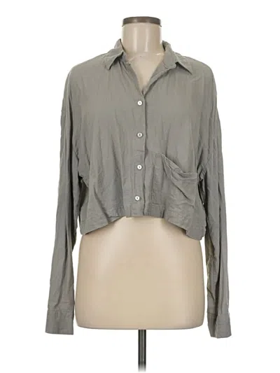 Pre-owned Pull & Bear Long Sleeve Button Down Shirt In Gray