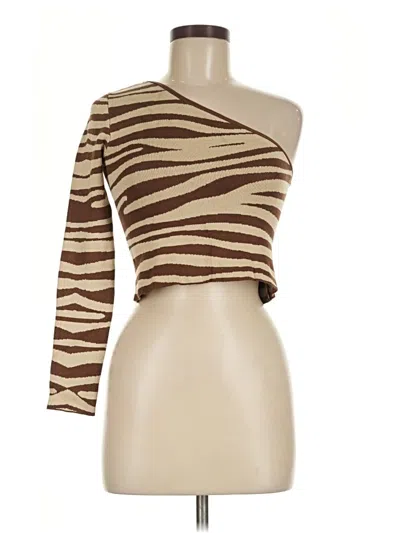 Pre-owned Pull & Bear Long Sleeve Top Brown One Shoulder Neckline Tops