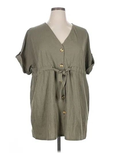 Pre-owned Pull & Bear Short Sleeve Blouse In Green