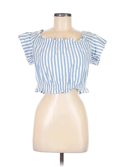 Pre-owned Pull & Bear Short Sleeve Top Blue Sweetheart Neckline Tops