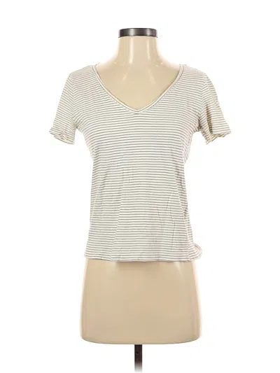 Pre-owned Pull & Bear Short Sleeve Top Ivory V Neck Tops In White