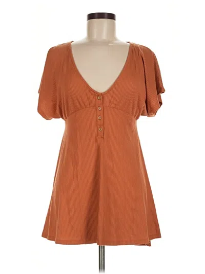 Pre-owned Pull & Bear Short Sleeve Top Orange Sweetheart Neckline Tops