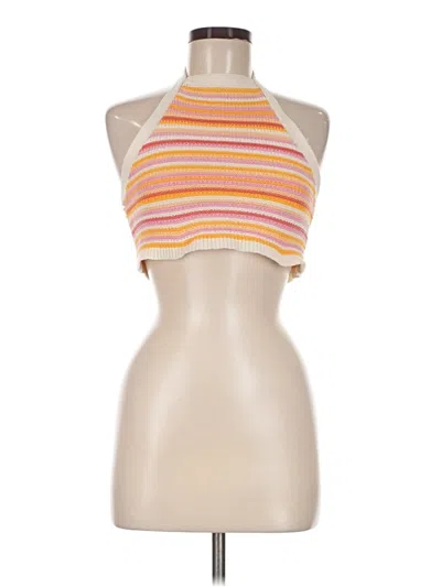 Pre-owned Pull & Bear Sleeveless Top Orange Halter Neckline Tops
