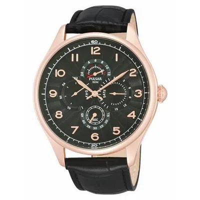 Pulsar Black Leather Watch In Pink