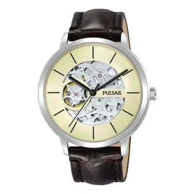 Pulsar Brown Leather Watch In Multi