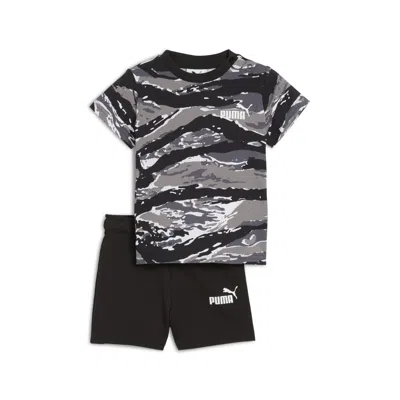 Puma Babies' 2-piece Minicat Essentials Camo Toddlers' T-shirt And Shorts Set In Black