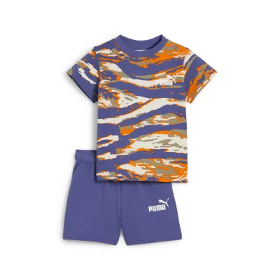 Puma Babies' 2-piece Minicat Essentials Camo Toddlers' T-shirt And Shorts Set In Blue