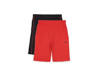 Puma 2-pack Shorts Set (big Kid) Boy's Shorts Black/red : Lg (14-16 Big Kid), Polyester In Multi
