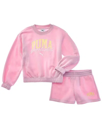 Puma Kids'  2pc Crewneck Pullover & Short Set In Pink