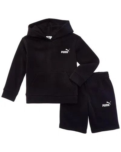 Puma 2pc Fleece Hoodie & Short Set In Black