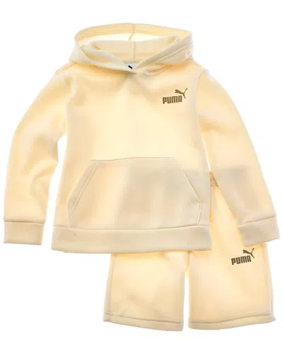 Puma 2pc Fleece Hoodie & Short Set In Brown