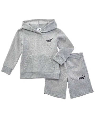 Puma 2pc Fleece Hoodie & Short Set In Gray